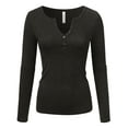 thumbnail image 1 of Doublju Women's Long Sleeve Basic Henley Deep V-Neck Button Placket T-Shirt, 1 of 4