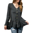 thumbnail image 1 of Doublju Women's Long Sleeve Button Down Top Cardigan with Contrast Bottom, 1 of 4