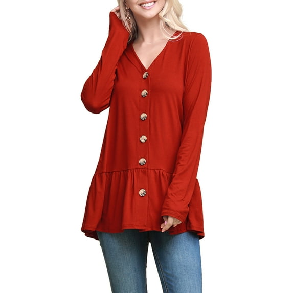 Doublju Women's Long Sleeve Button Down Top Cardigan with Contrast Bottom
