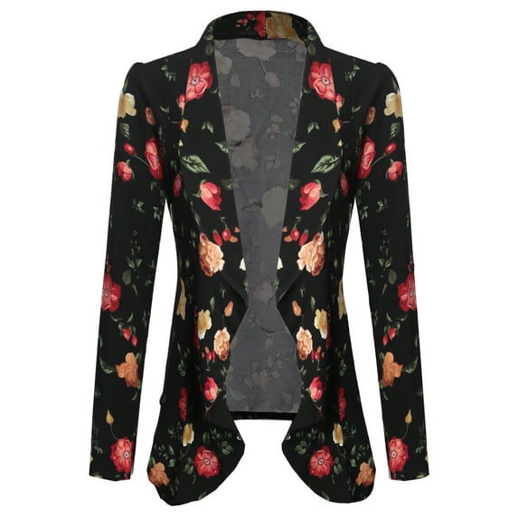Doublju Women's Long Sleeve Crepe Flare Blazer with Shawl Collar with Plus Size