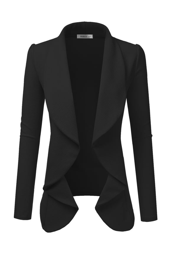 Doublju Women's Long Sleeve Draped Wide Shawl Lapel Blazer with Plus Size