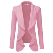 Doublju Women's Long Sleeve Draped Wide Shawl Lapel Blazer with Plus Size