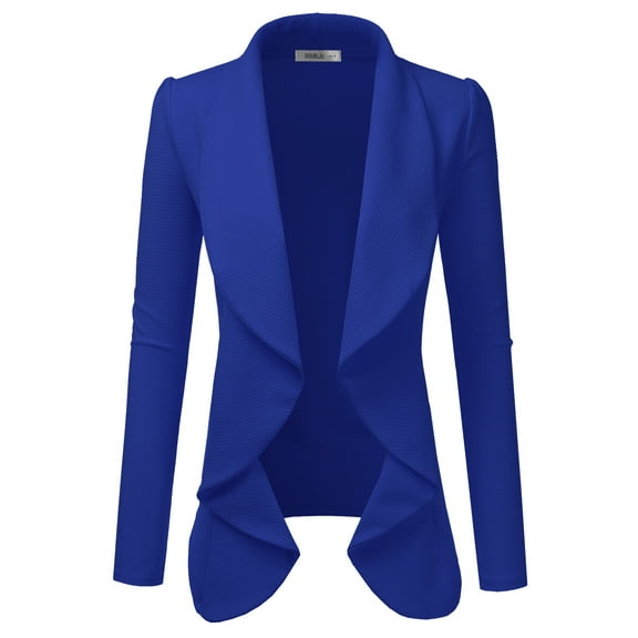 Doublju Women's Long Sleeve Draped Wide Shawl Lapel Blazer with Plus Size