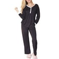 thumbnail image 1 of Doublju Women's Long Sleeve Henley Pajama Sleepwear 2 Pcs Set, 1 of 4