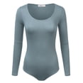 thumbnail image 1 of Doublju Women's Long Sleeve Round Neck Stretchy Bodysuit Tops (Plus Size Available), 1 of 5