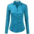 thumbnail image 1 of Doublju Women's Long Sleeve Slim Fit Button Down Dress Shirt (Plus Size Available), 1 of 5