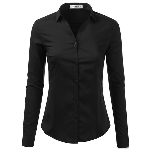 Doublju Women's Long Sleeve Slim Fit Button Down Dress Shirt (Plus Size Available)