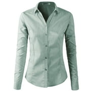 Doublju Women's Long Sleeve Slim Fit Button Down Dress Shirt (Plus Size Available)