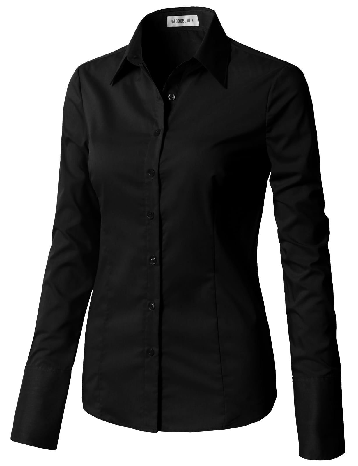 Doublju Women's Long Sleeve Slim Fit Button Down Dress Shirt (Plus Size