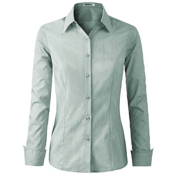 Doublju Women's Long Sleeve Slim Fit Button Down Dress Shirt (Plus Size Available)