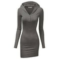 thumbnail image 1 of Doublju Women's Long Sleeve Slim Fit Henley Neck Hoodie Mini Dress, 1 of 4