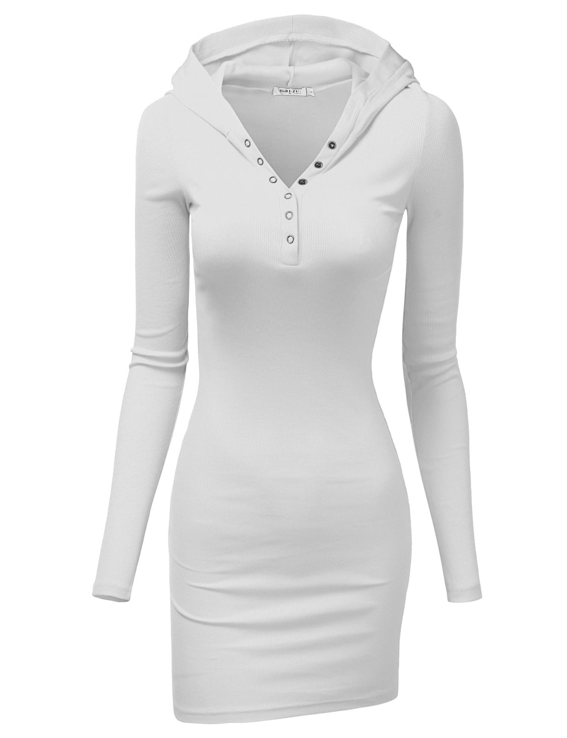Doublju Women s Long Sleeve Slim Fit Henley Neck Hoodie Mini Dress Walmart