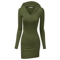 thumbnail image 1 of Doublju Women's Long Sleeve Slim Fit Henley Neck Hoodie Mini Dress, 1 of 4