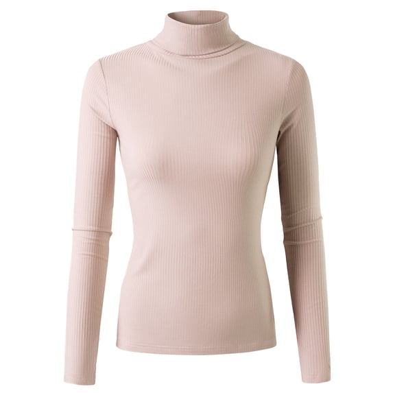 Doublju Women's Long Sleeve Turtle Neck Ribbed Top (Plus Size Available)
