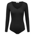 thumbnail image 1 of Doublju Women's Long Sleeve V-Neck Stretchy Bodysuit Tops (Plus Size Available), 1 of 5