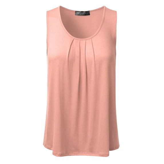 Doublju Women's Modest Sleeveless Full Shoulder High Neck Layering Shell PEACH S