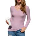 thumbnail image 1 of Doublju Women's Placket Neck Long Sleeve Ribbed Top (Plus Size Available), 1 of 4