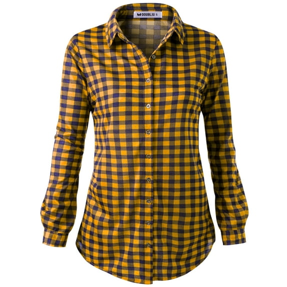 Doublju Women's Plaid Flannel Button Down Shirts (Plus Size Available)