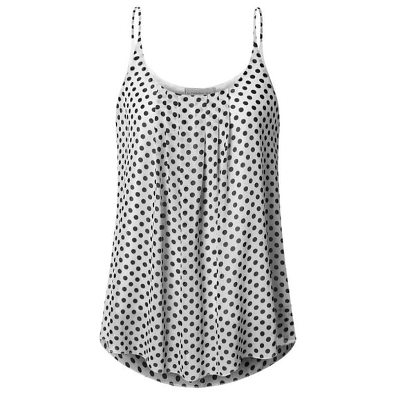 Doublju Women's Pleated Chiffon Layered Cami Tank Top (Plus Size Available)