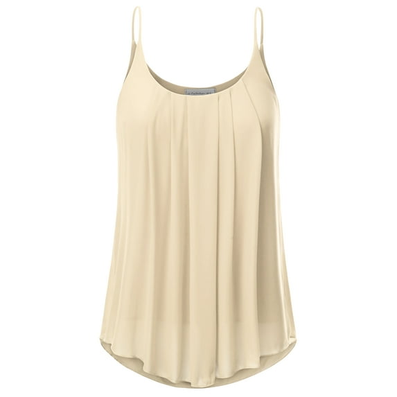 Doublju Women's Pleated Chiffon Layered Cami Tank Top (Plus Size Available)
