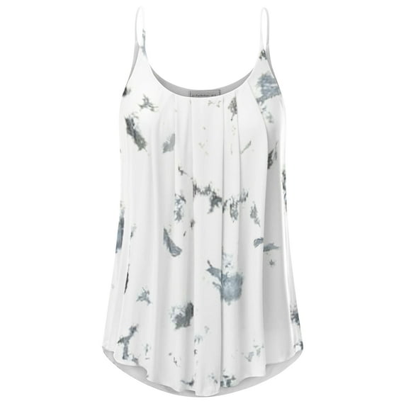 Doublju Women's Pleated Chiffon Layered Cami Tank Top (Plus Size Available)