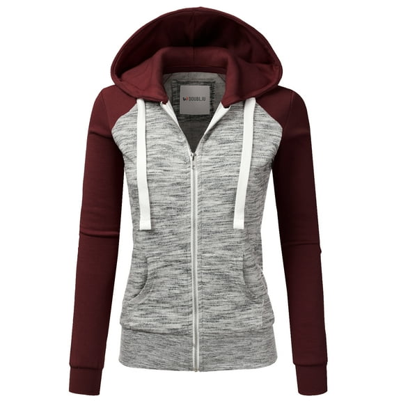 Doublju Women's Raglan Pocket Zip-Up Hoodie Jacket for Women with Plus Size