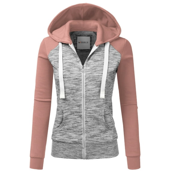 Doublju Women's Raglan Pocket Zip-Up Hoodie Jacket for Women with Plus Size