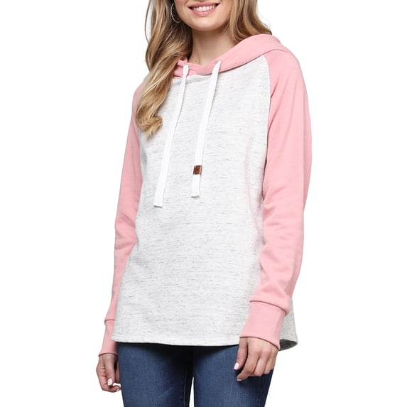Doublju Women's Raglan Pullover Hoodie with Side Pockets (Plus Size Available)