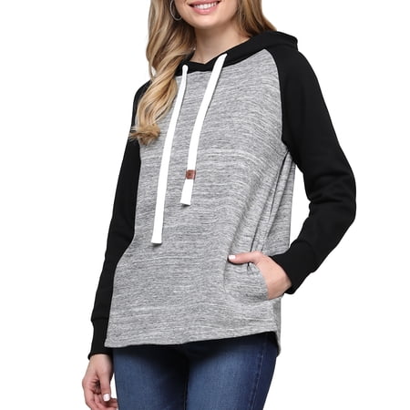 Doublju Women's Raglan Pullover Hoodie with Side Pockets (Plus Size Available)