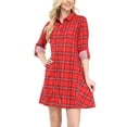 thumbnail image 1 of Doublju Women's Roll up Tab Sleeve Loose Fit Flared Plaid Shirts Dress With Plus Size, 1 of 4