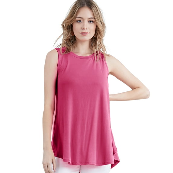 Doublju Women's Round Neck Sleeveless Tunic Tank Tops (S-3X)