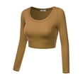 thumbnail image 1 of Doublju Women's Round Neck Slim Fit Long Sleeve Crop Tops (Female Plus Size Available), 1 of 4