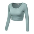 thumbnail image 1 of Doublju Women's Round Neck Slim Fit Long Sleeve Crop Tops (Female Plus Size Available), 1 of 4