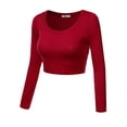 thumbnail image 1 of Doublju Women's Round Neck Slim Fit Long Sleeve Crop Tops (Female Plus Size Available), 1 of 4