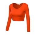 thumbnail image 1 of Doublju Women's Round Neck Slim Fit Long Sleeve Crop Tops (Female Plus Size Available), 1 of 4