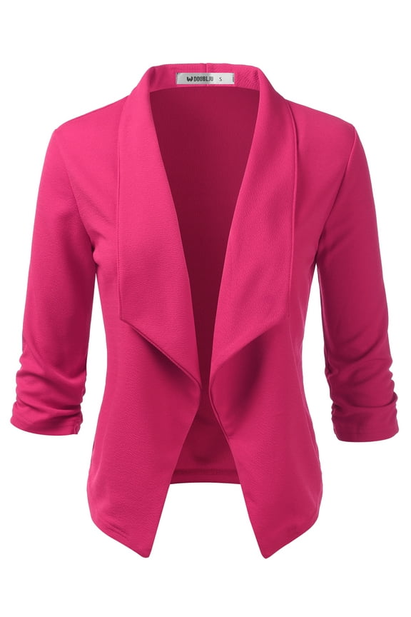 Women's Ruched 3/4 Sleeve Open Front Blazer Jacket with Plus Size
