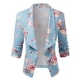 thumbnail image 1 of Doublju Women's Ruched 3/4 Sleeve Open Front Blazer Jacket with Plus Size, 1 of 4