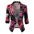 thumbnail image 1 of Doublju Women's Ruched 3/4 Sleeve Open Front Blazer Jacket with Plus Size, 1 of 4