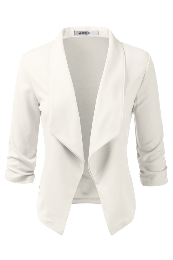 Women's Ruched 3/4 Sleeve Open Front Blazer Jacket with Plus Size