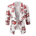 thumbnail image 1 of Doublju Women's Ruched 3/4 Sleeve Open Front Blazer Jacket with Plus Size, 1 of 4