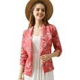 thumbnail image 1 of Doublju Women's Ruched 3/4 Sleeve Open Front Blazer Jacket with Plus Size, 1 of 3
