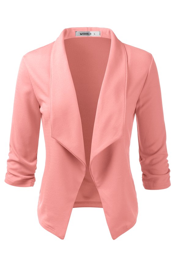 Women's Ruched 3/4 Sleeve Open Front Blazer Jacket with Plus Size
