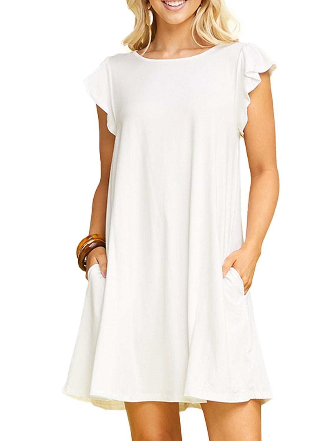 Doublju Women's Ruffle Cap Sleeve Flare Mini Dress - Walmart.com