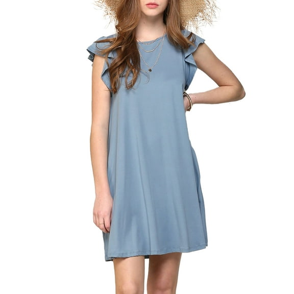 Doublju Women's Ruffle Cap Sleeve Flare Mini Dress
