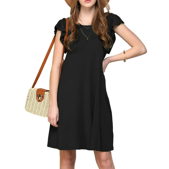 Doublju Women's Ruffle Cap Sleeve Flare Mini Dress