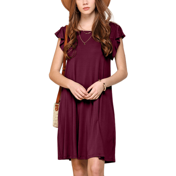 Doublju Women's Ruffle Cap Sleeve Flare Mini Dress
