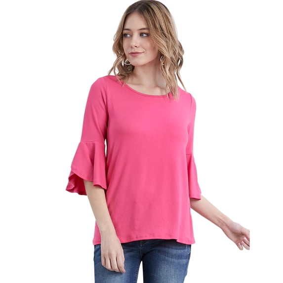 Doublju Women's Ruffle Detail 3/4 Sleeve Peplum T-Shirt with Plus Size