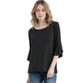 thumbnail image 1 of Doublju Women's Ruffle Detail 3/4 Sleeve Peplum T-Shirt with Plus Size, 1 of 1