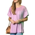 thumbnail image 1 of Doublju Women's Ruffle Short Sleeve Laced Eyelet Yoke Casual Top, 1 of 3