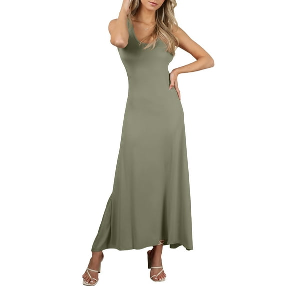 Doublju Women's Scoop Neck Racerback Tank Maxi Dress with Plus Size